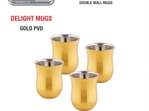 Classic Steels Indica |Delight Gold PVD Double Wall Stainless Steel Mug (Set of 4) 120 ml | Tea & Coffee Cups |Insulated Premium Gift Set for Home Office Wedding & Corporate Gifting